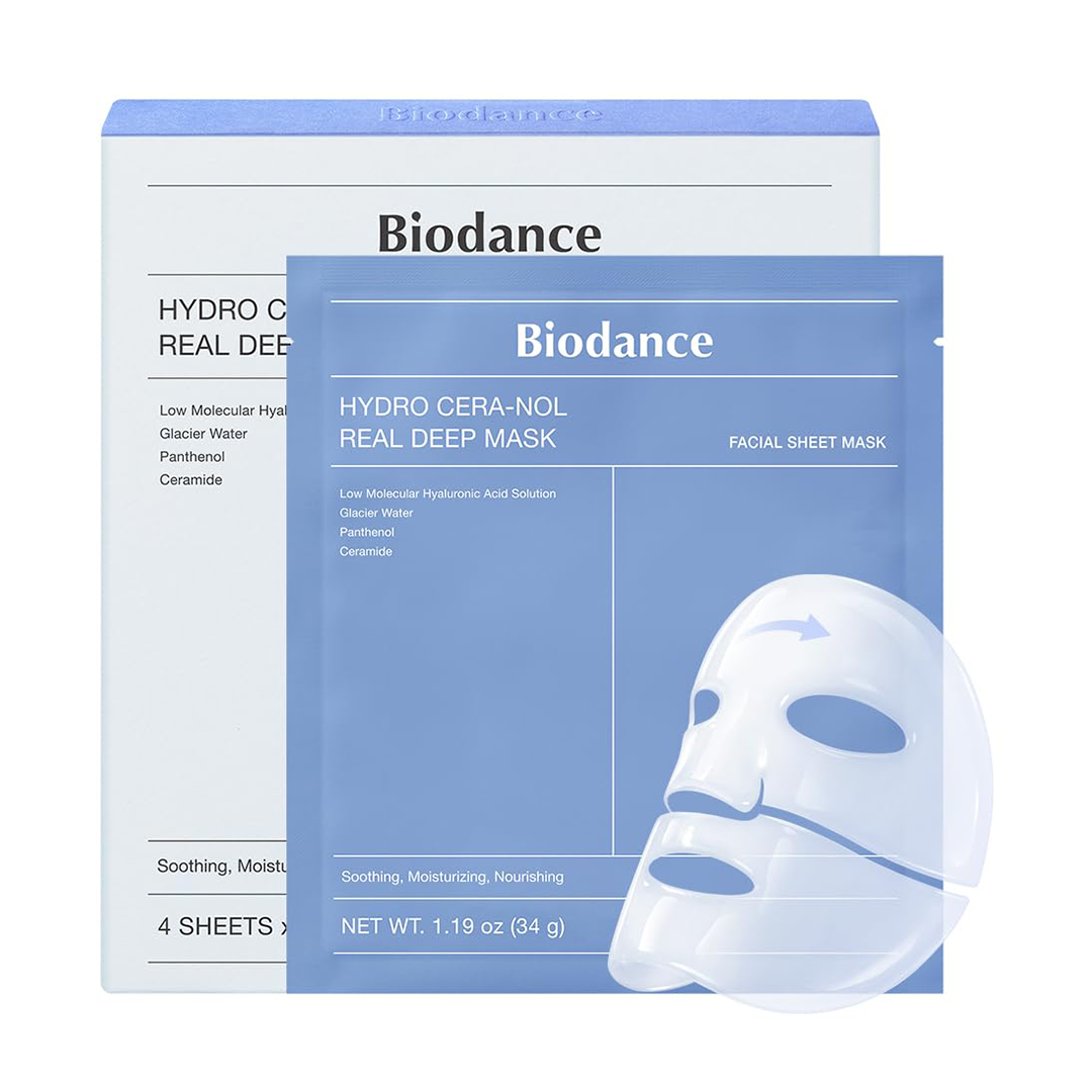 BIODANCE Hydro Cera-nol Real Deep Mask, Overnight Hydrogel Mask, Soothing, Moisturizing, Nourishing, 1.19oz(34g) x 4ea