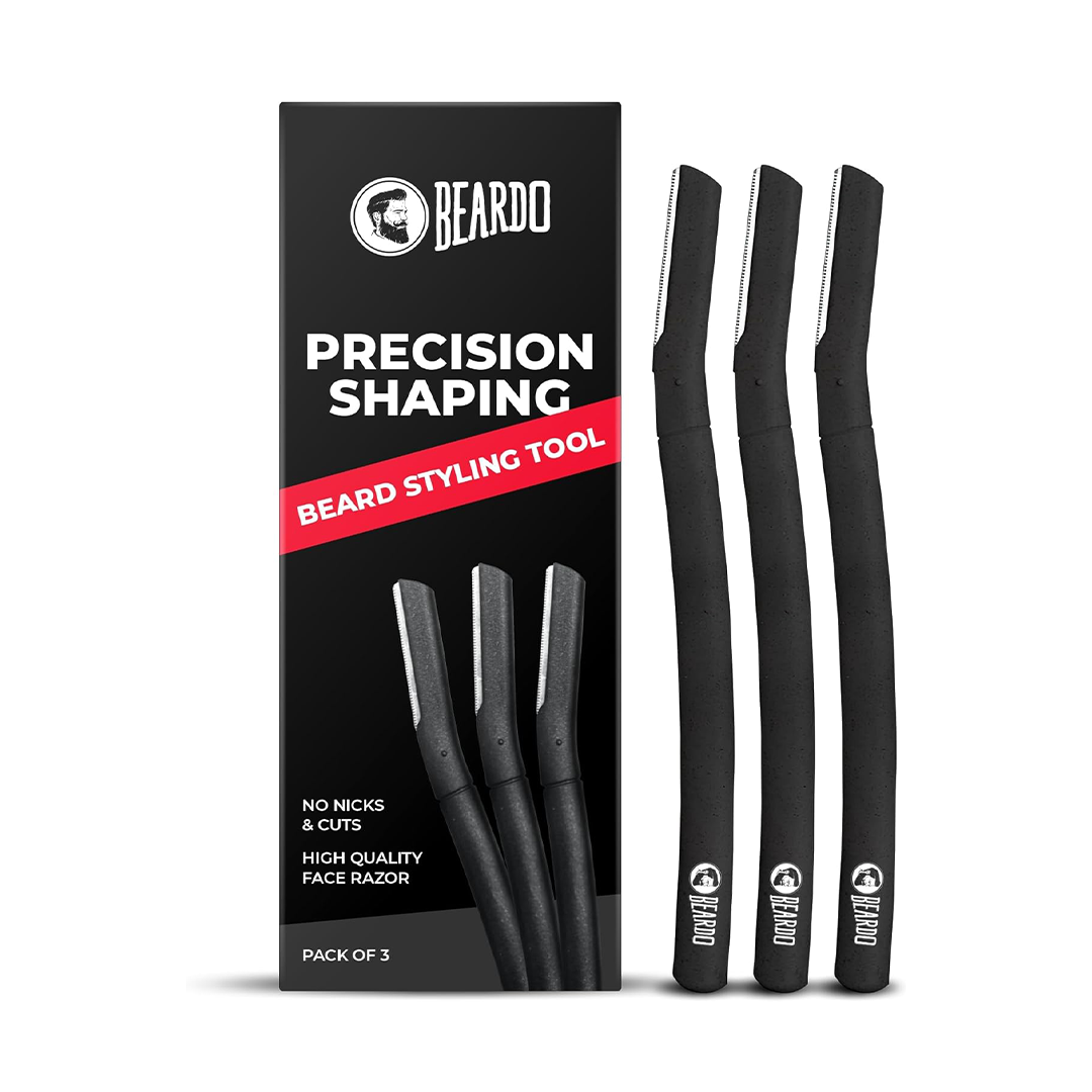 Beardo Beard Styling Tool Set 3 Pack Black Stainless Steel Precision Grooming Razors