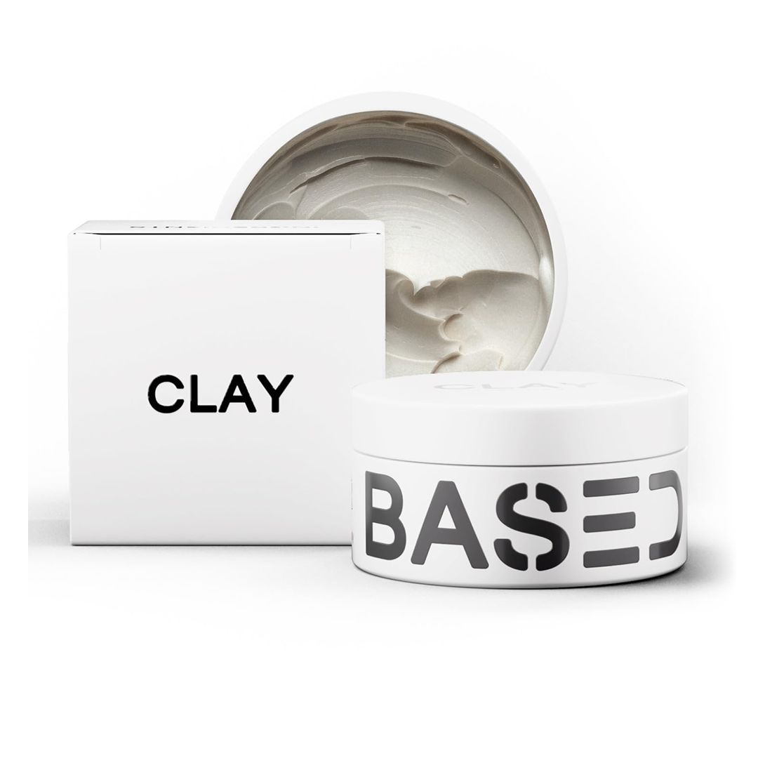 BASED Hair Clay for Men, Premium Hair Clay with Strong Hold, Texturizing Finish, & Low Shine, Hair Styling for Medium, Thick, Straight, or Wavy Hair, Santal Sandalwood Fragrance (3oz Pack of 1)