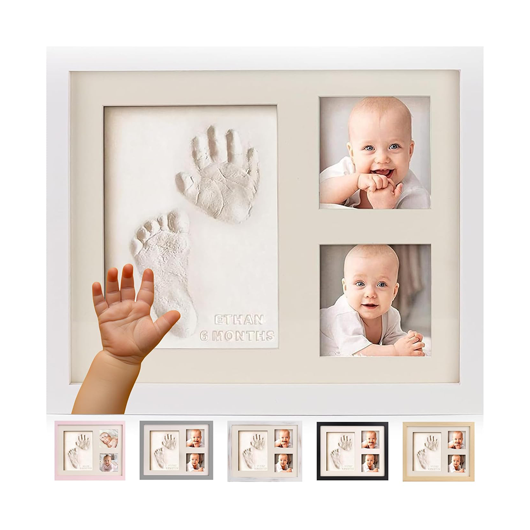 Baby Handprint and Footprint Makers Kit - Keepsake for Newborn Boys & Girls, Personalized, Memory Art Picture Frames for Baby Registry, Nursery Decor
