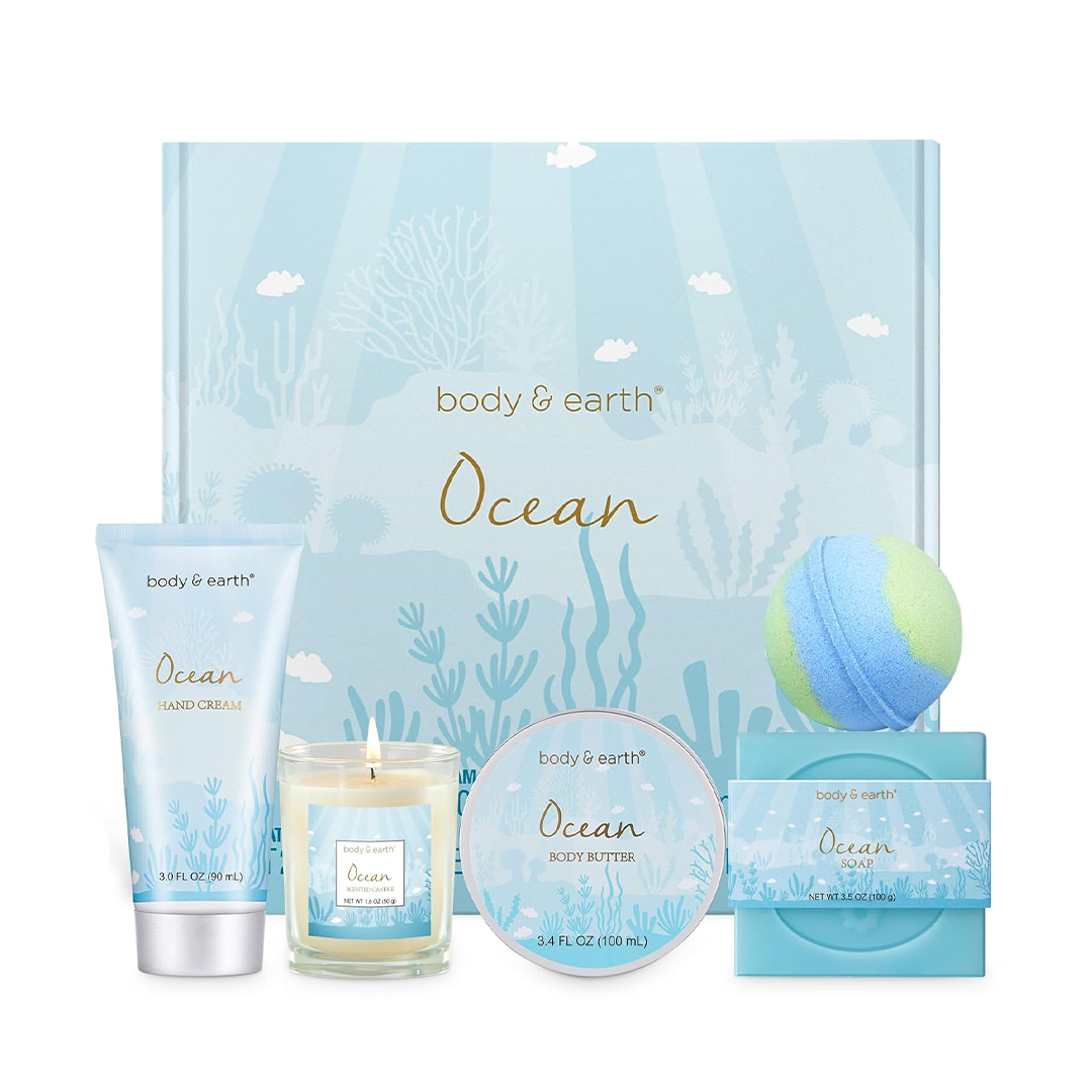 Gifts for Women BODY & EARTH Birthday Gifts for Women, Gift Set 5Pcs Ocean Bath Spa Gift Set, Women's Gift Baskets Travel Kit, Skin Care Sets, Gift...