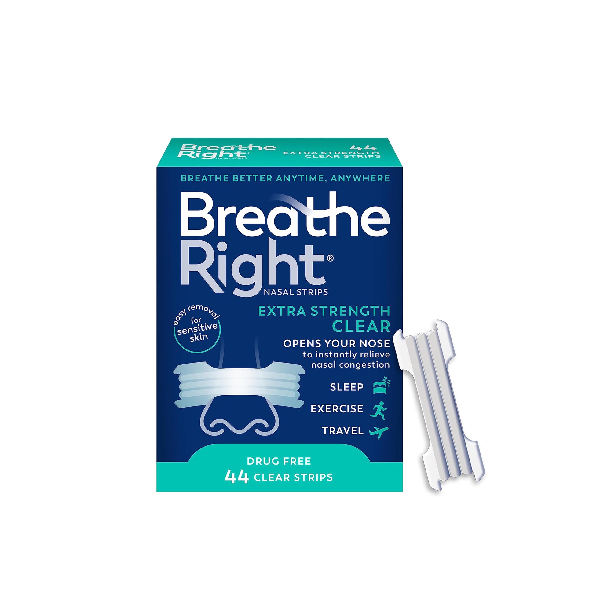 Breathe Right Nasal Strips – Clear 44 pc