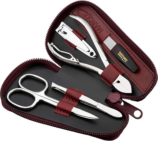 6-in-1 Compact Burgundy Manicure Kit – Travel Essential