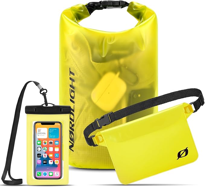 Nordlight Waterproof Gear Set – 3-in-1 Dry Bag, Phone Case & Waist Pouch (Yellow)