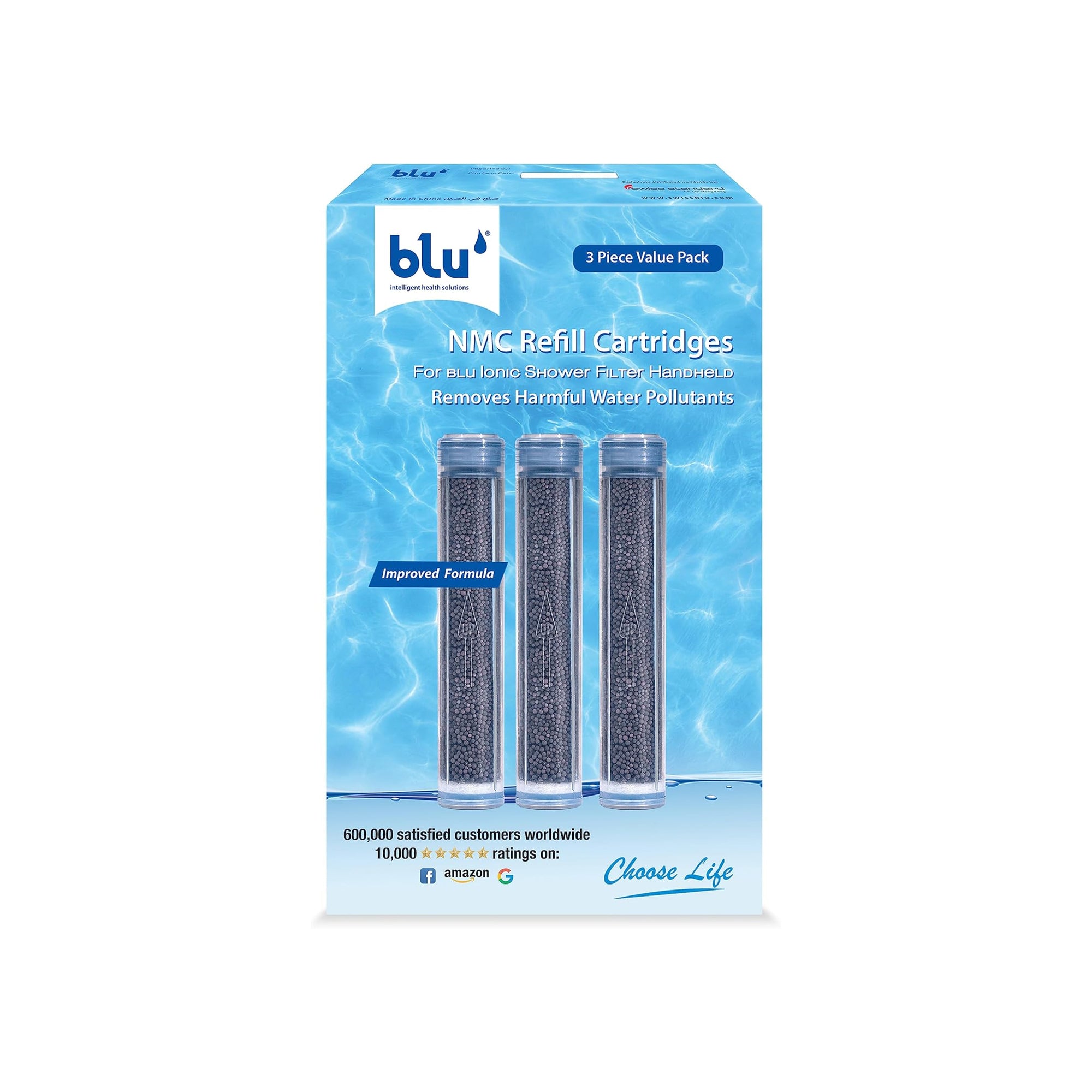 blu NMC Refill Cartridge for Handheld Blu Ionic Shower Filter - Nano Molecular Cluster technology - Combo Pack (3 units Value Pack)