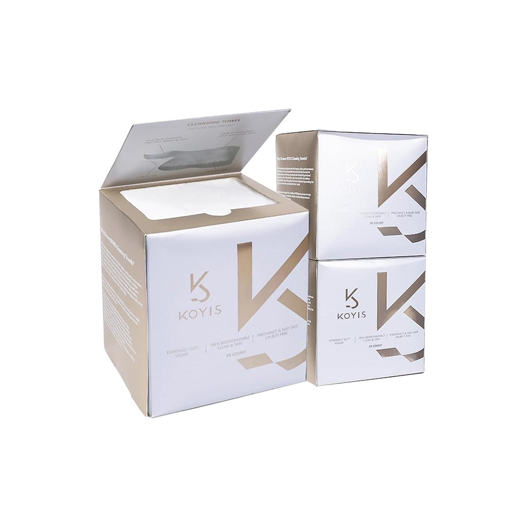 KOYIS Disposable Face Towels – Biodegradable Dry Facial Wipes (58 Count × 3 Packs)