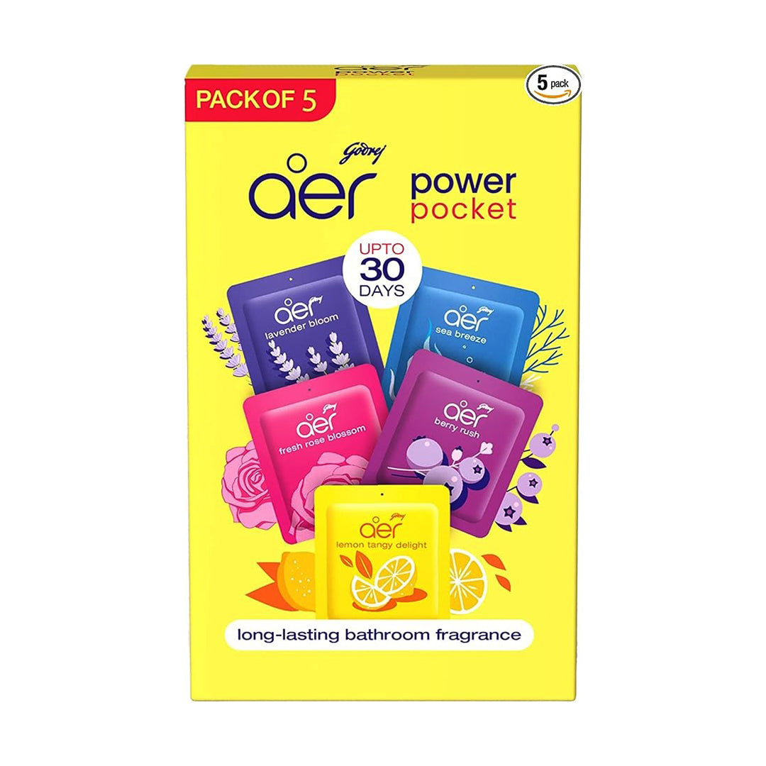 Godrej aer Power Pocket Air Freshener – Bathroom & Toilet Fragrance (Pack of 5)