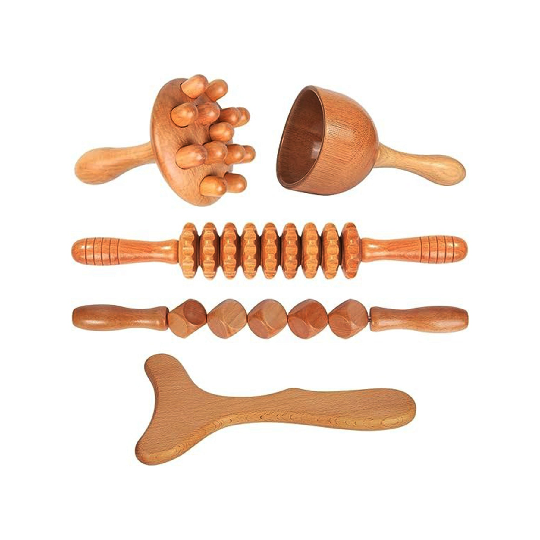 Komogir Wood Therapy Massage Tools 5-in-1 – Lymphatic Drainage & Body Sculpting Maderoterapia Kit