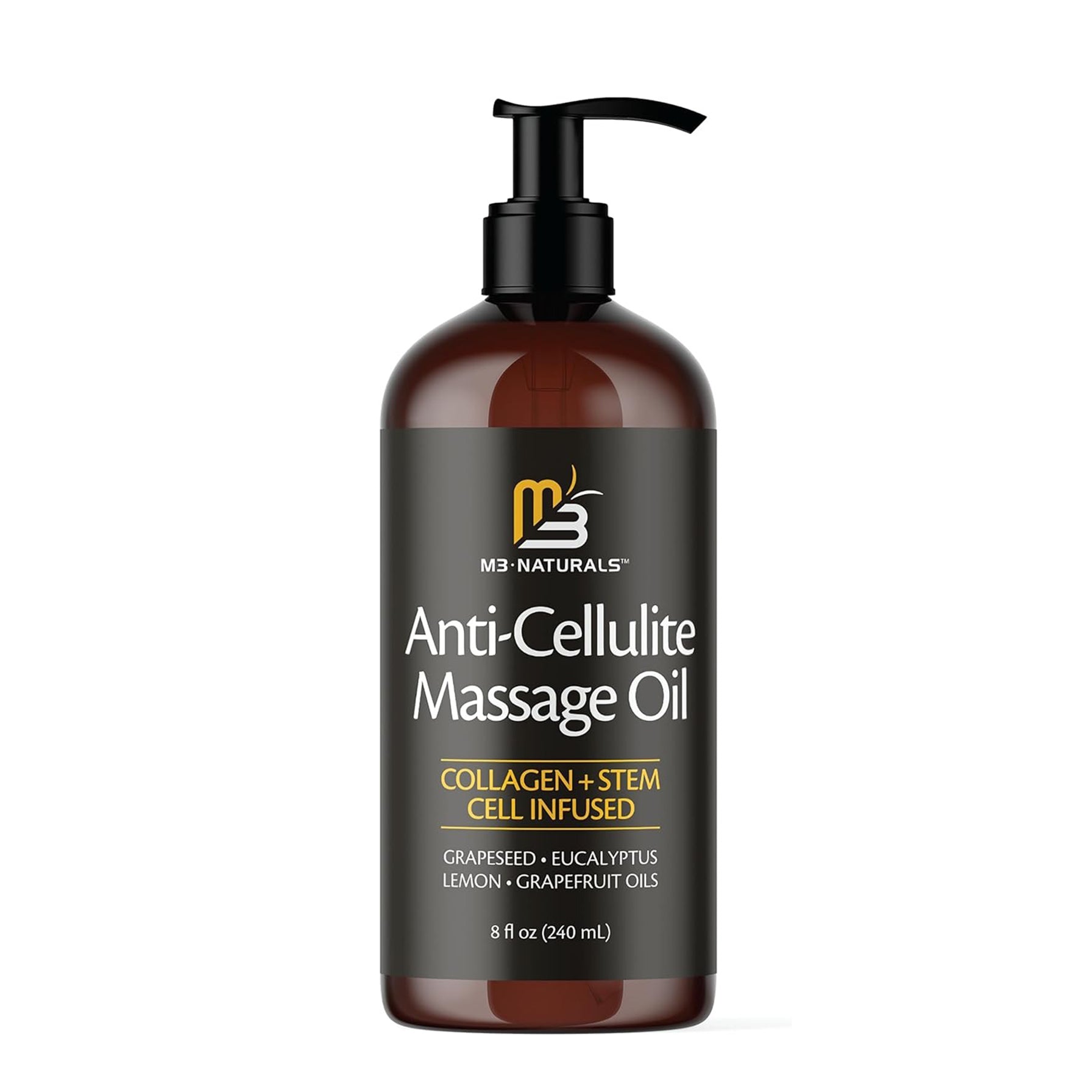 M3 Naturals Anti-Cellulite Massage Oil – Collagen &amp; Stem Cell Infused Body Treatment | 8 fl oz (240 ml)