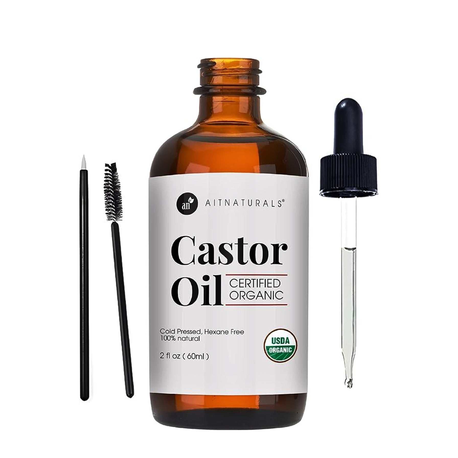 Aitnaturals Organic Castor Oil – 100% Pure Cold Pressed Castor Oil (60ml)