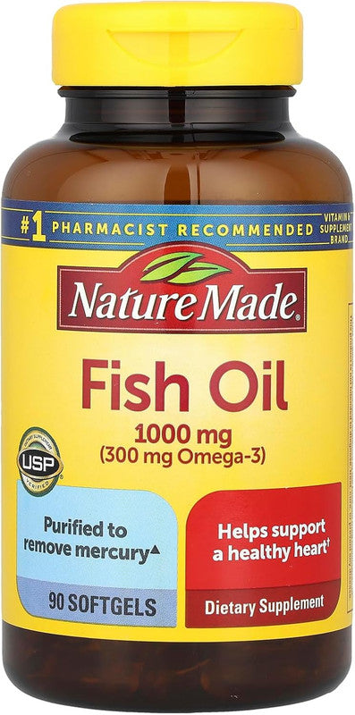 Nature Made Fish Oil 1000 mg (300 mg Omega-3) – 90 Softgels