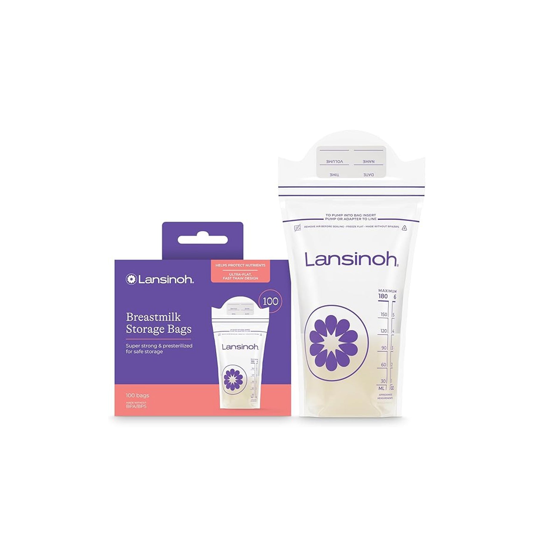 Lansinoh Breast Milk Storage Bags – Leak-Proof, Pre-Sterilized & BPA-Free | 100 Count