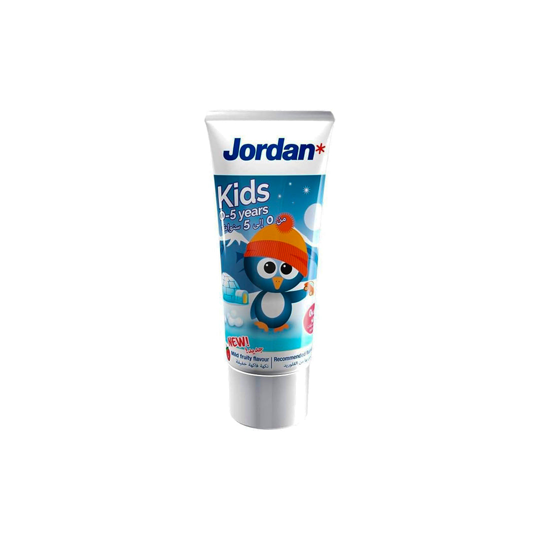 Jordan Kids Toothpaste Mild Fruity Flavor for 0-5 Years, Assorted Color/Design, 50 ml, Gentle and Effective Specially Formulated to Protect Children's Teeth Against Cavities