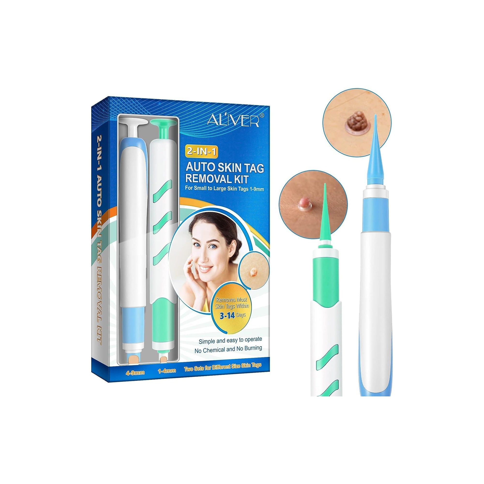 SIKOT Auto Skin Tag Remover Pen Kit – 2-in-1 Skin Tag Removal Tool with Bands & Repair Patches | 1–9 mm