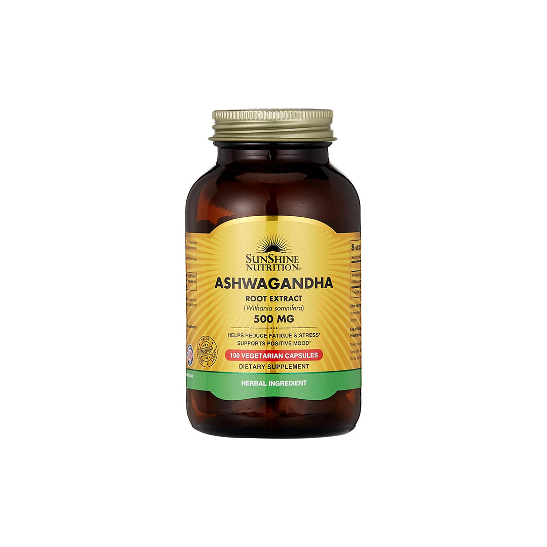Sunshine Nutrition Ashwagandha Root Extract, 500 Mg 100 Capsules | Helps Reduce Fatigue & Stress | Herbal Supplement