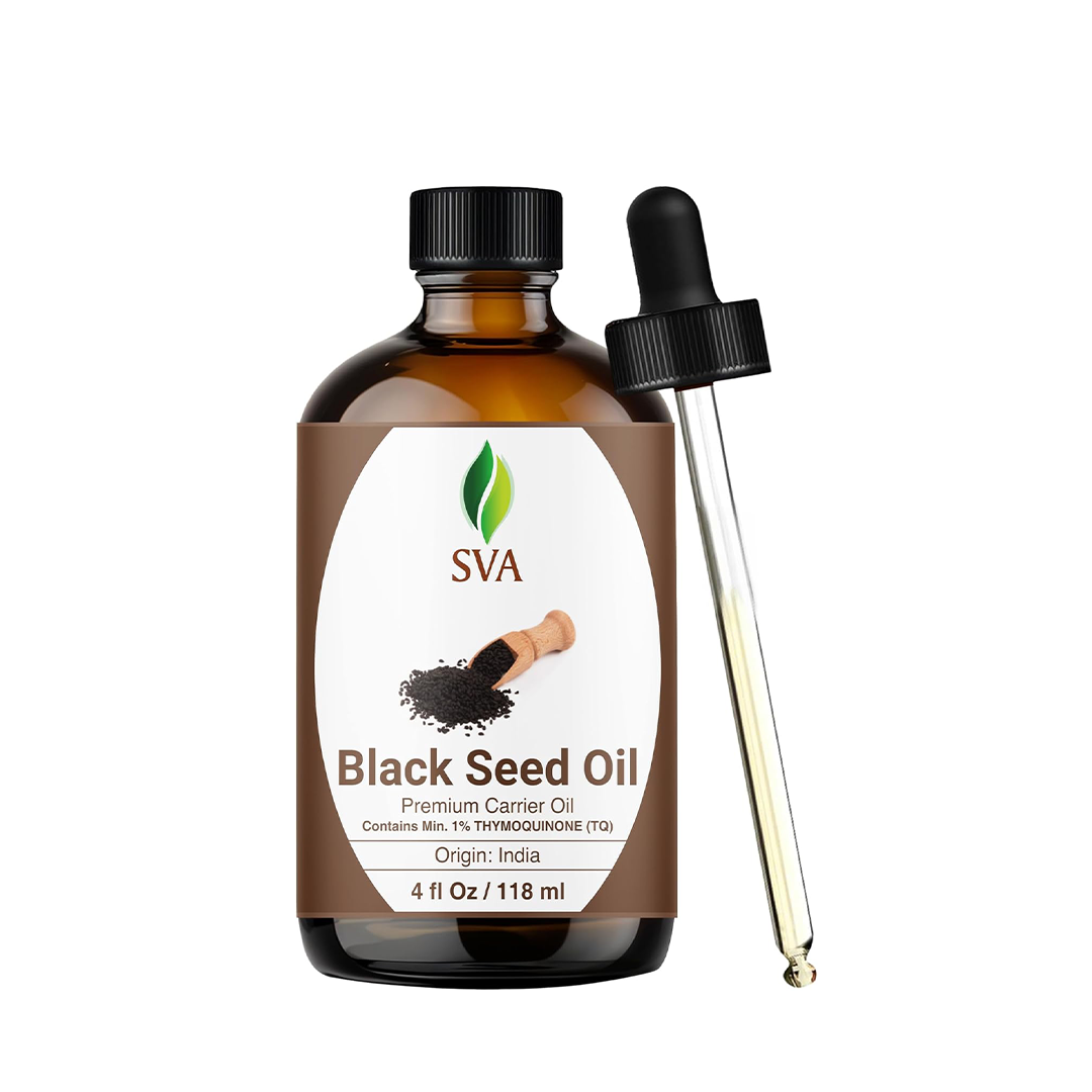 SVA Black Seed Oil - 4 Fl Oz 100% Natural Cold Pressed Black Seed Oil - for Face, Skin Care, Hair Care, Scalp Massage & Body Massage Carrier Oil...