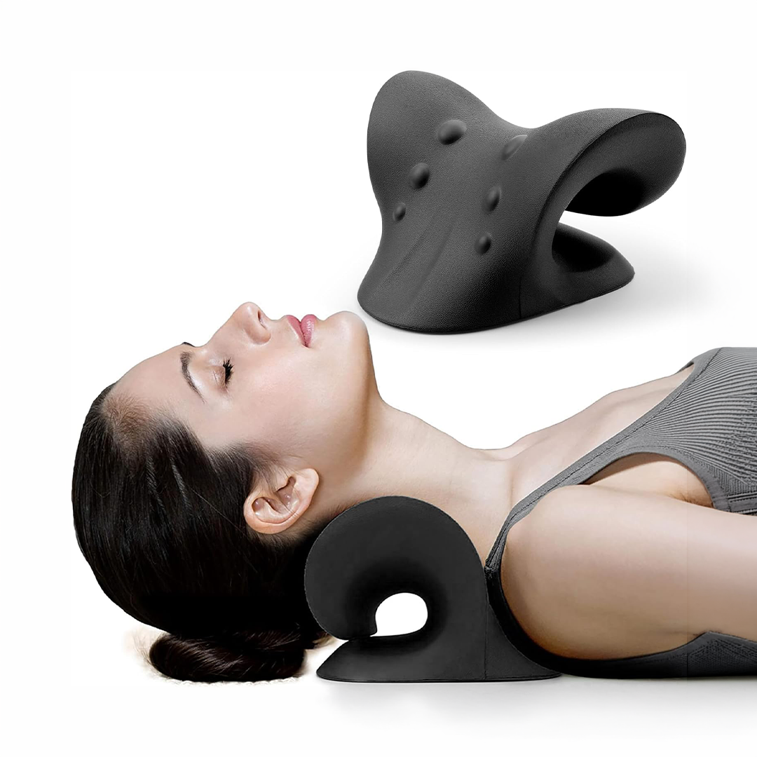 Ergonomic Cervical Traction Neck Relaxer Pillow Black