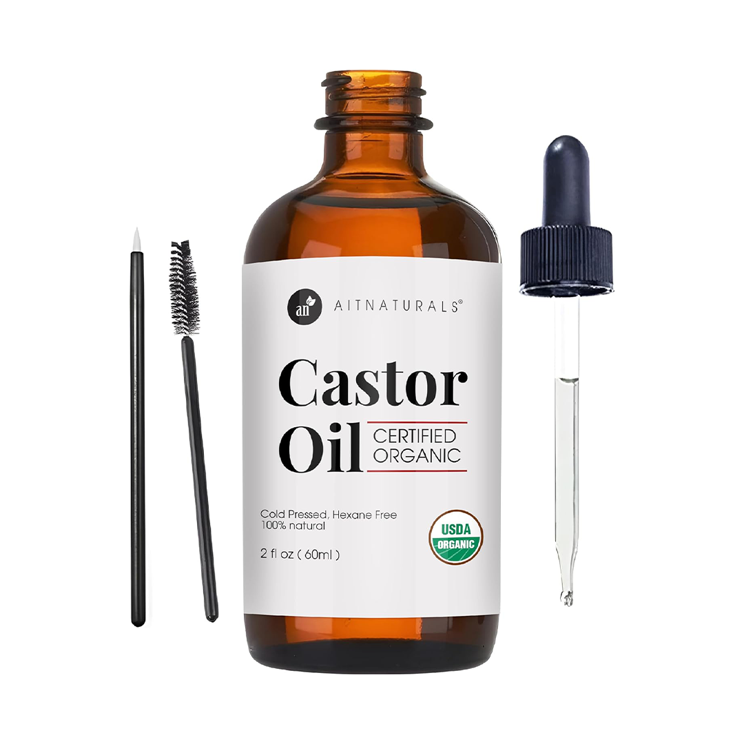 Aitnaturals Organic Castor Oil ƒ?? 100% Pure Cold Pressed Castor Oil (60ml)