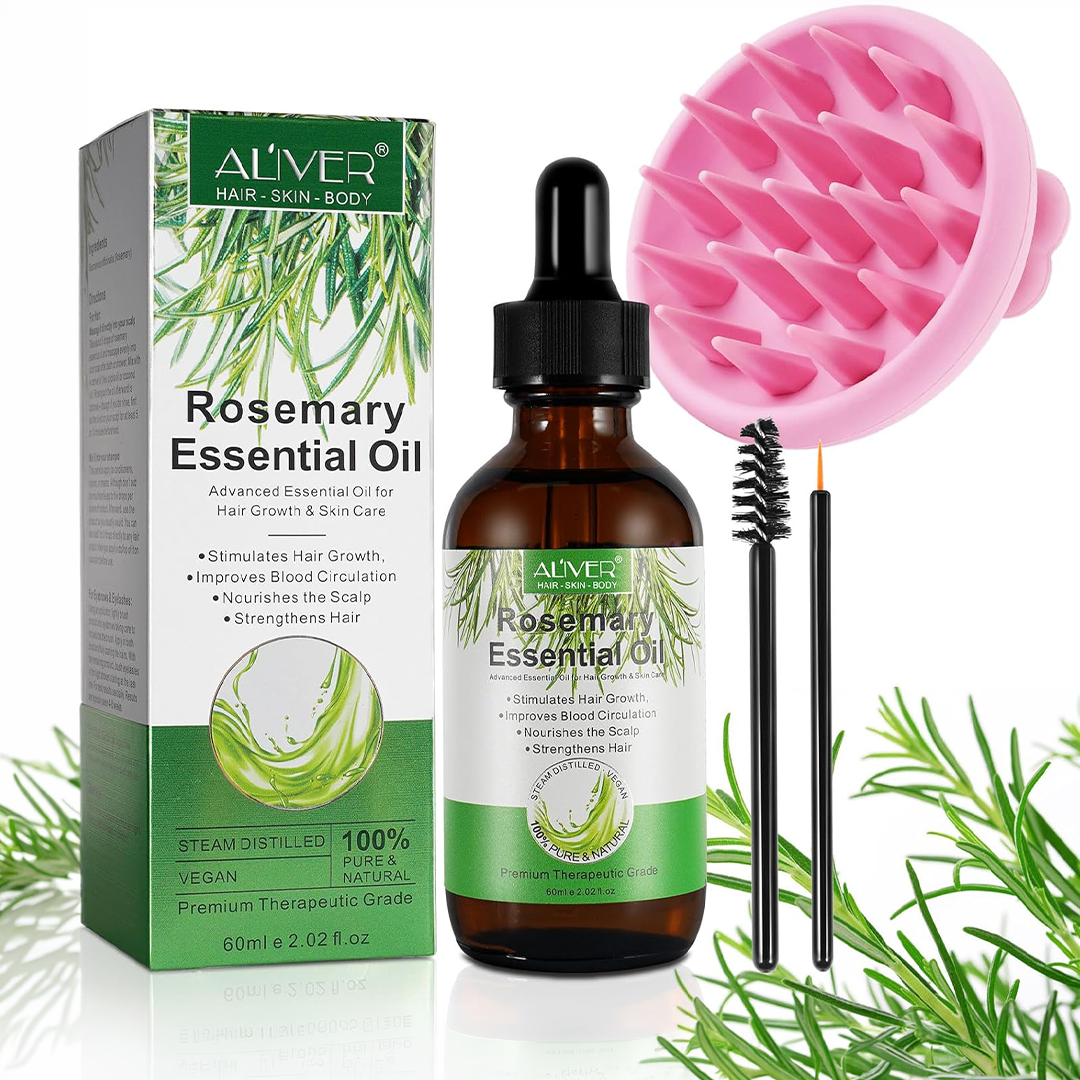 ALIVER Rosemary Essential Oil 60ml with Scalp Massage Comb for Hair Growth Strengthening and Nourishing Scalp Care