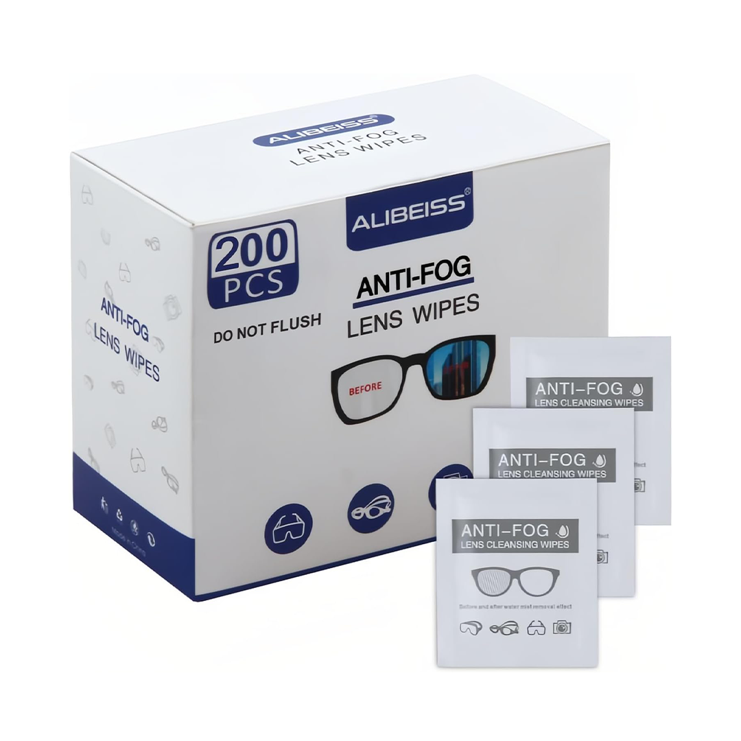Alibeiss Anti-Fog Lens Wipes ƒ?? Pre-Moistened Glasses Cleaning Wipes (200 Pack)