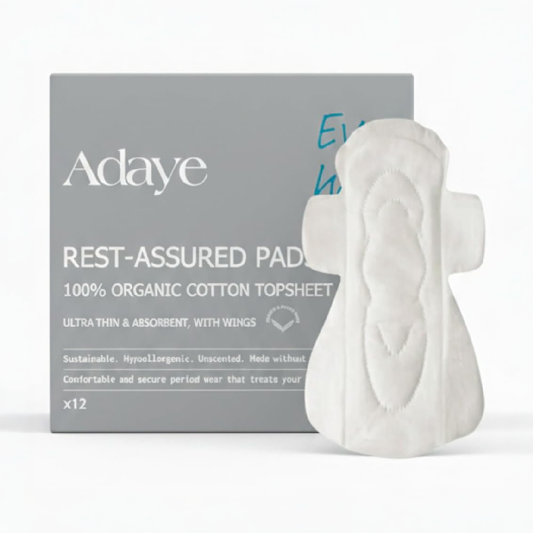 Adaye Organic Pads for Women Ultra Thin 100% Cotton Wings Hypoallergenic Unscented Plastic Free Sanitary Pads Pack of 12