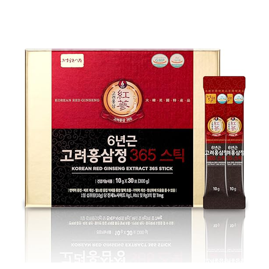 6-Year Korean Red Ginseng 365 ƒ?? Vegan Energy Sticks with Ginsenosides (30 Pack)
