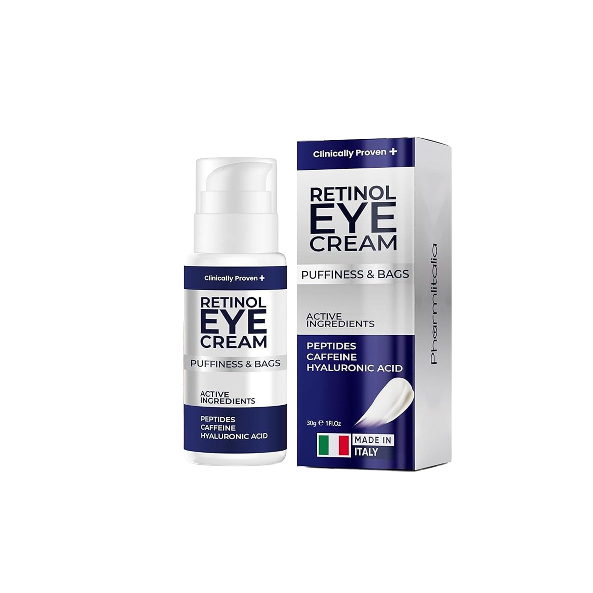 Pharmitalia Retinol Eye Cream for Puffiness & Under Eye Bags – Anti-Wrinkle & Dark Circle Treatment with Retinol, Hyaluronic Acid & Caffeine (30g)
