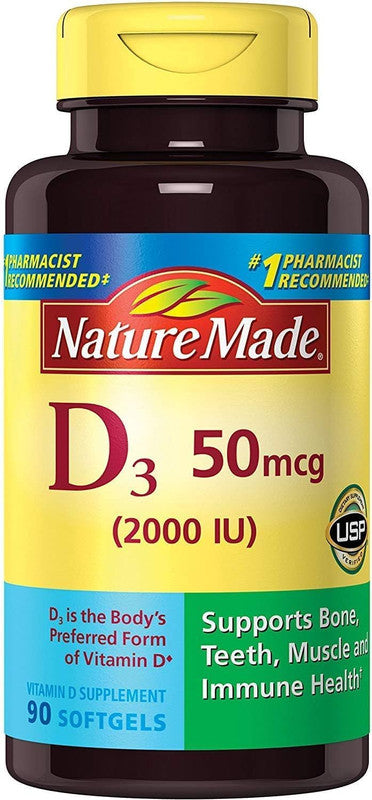 Nature Made Vitamin D3 2000 IU (50 mcg) – 90 Softgels