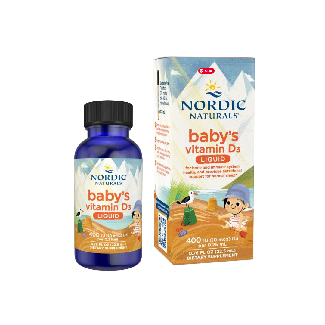 Nordic Naturals Baby’s Vitamin D3, Unflavored - (22.5ml) 0.76 oz - Vitamin D3 - Healthy Bones, Immune System Support, Normal Sleep Rhythms - Certified Vegetarian - 90 Servings