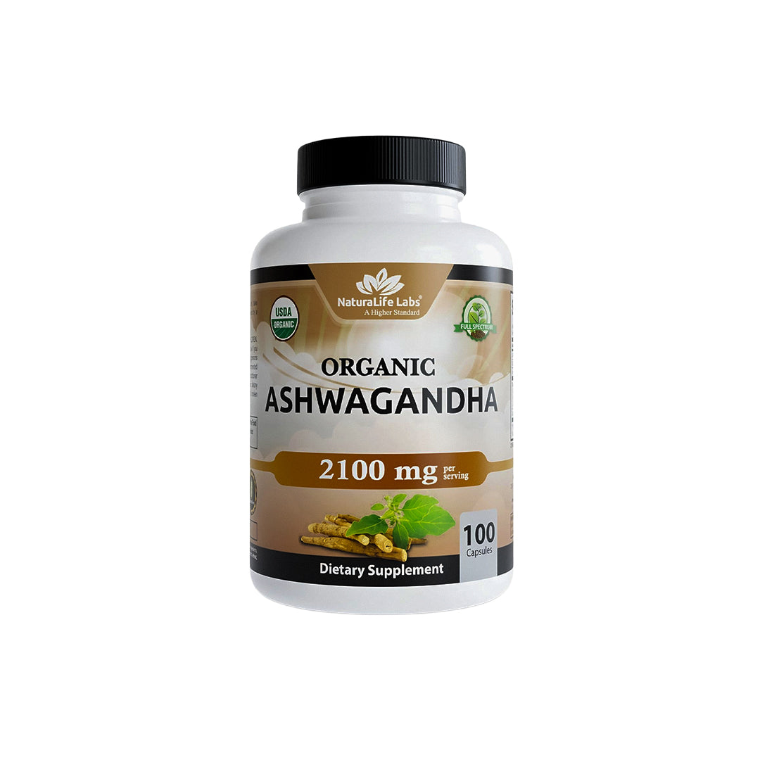 Organic Ashwagandha 2,100 mg - 100 Vegan Capsules Pure Organic Ashwagandha Powder with Black Pepper Extract - Natural Anxiety Relief, Mood Enhancer, Immune...