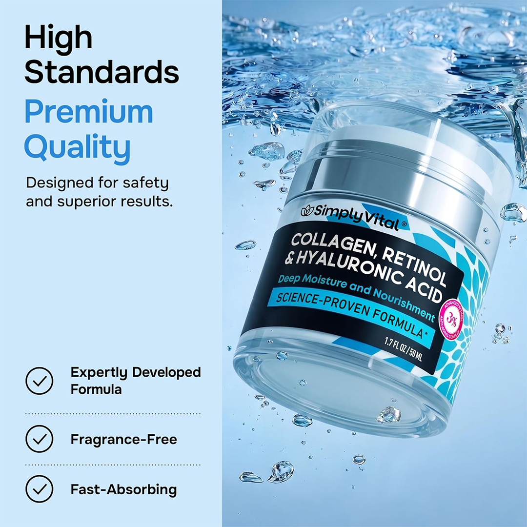 Anti-Aging Face Moisturizer with Retinol, Collagen & Hyaluronic Acid - Made in USA - Moisturizer Face Cream for Women & Men - Firming & Hydrating Neck Cream - Day & Night Skin Care - 1.7 fl oz