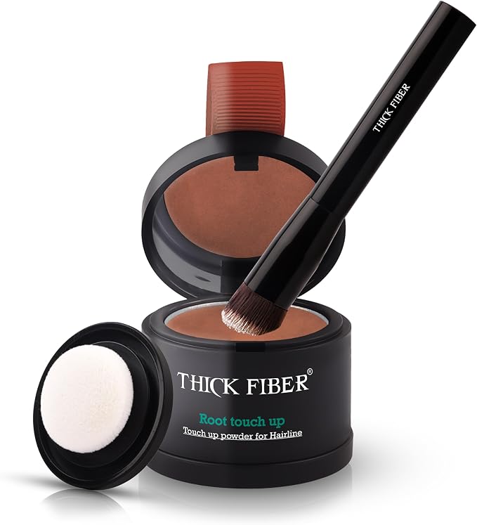 THICK FIBER Root Touch Up & Hairline Powder for Grey Root Coverage & Thin Hair Water & Sweat Resistant with Precise Brush Hair Loss Concealer for Roots, Bald Spots & Fill-In Auburn