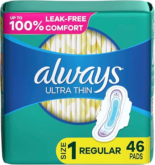 Always Ultra Thin Pads – Size 1 Regular, 46 Count