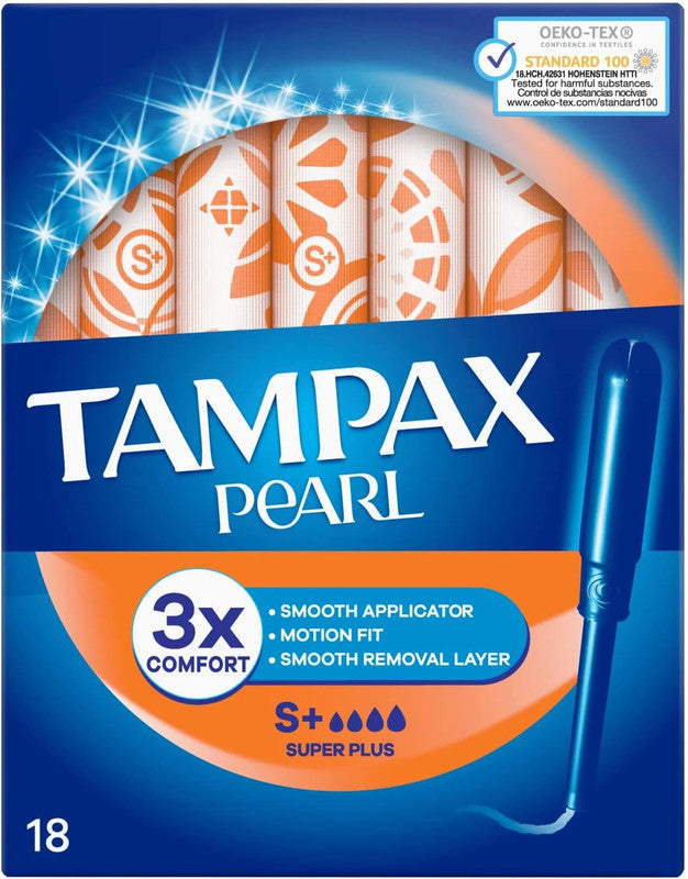 Tampax Pearl Tampons – Super Plus Absorbency, 18 Count