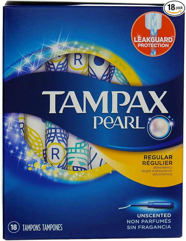 Tampax Pearl Tampons – Regular Absorbency, Unscented, 18 Count