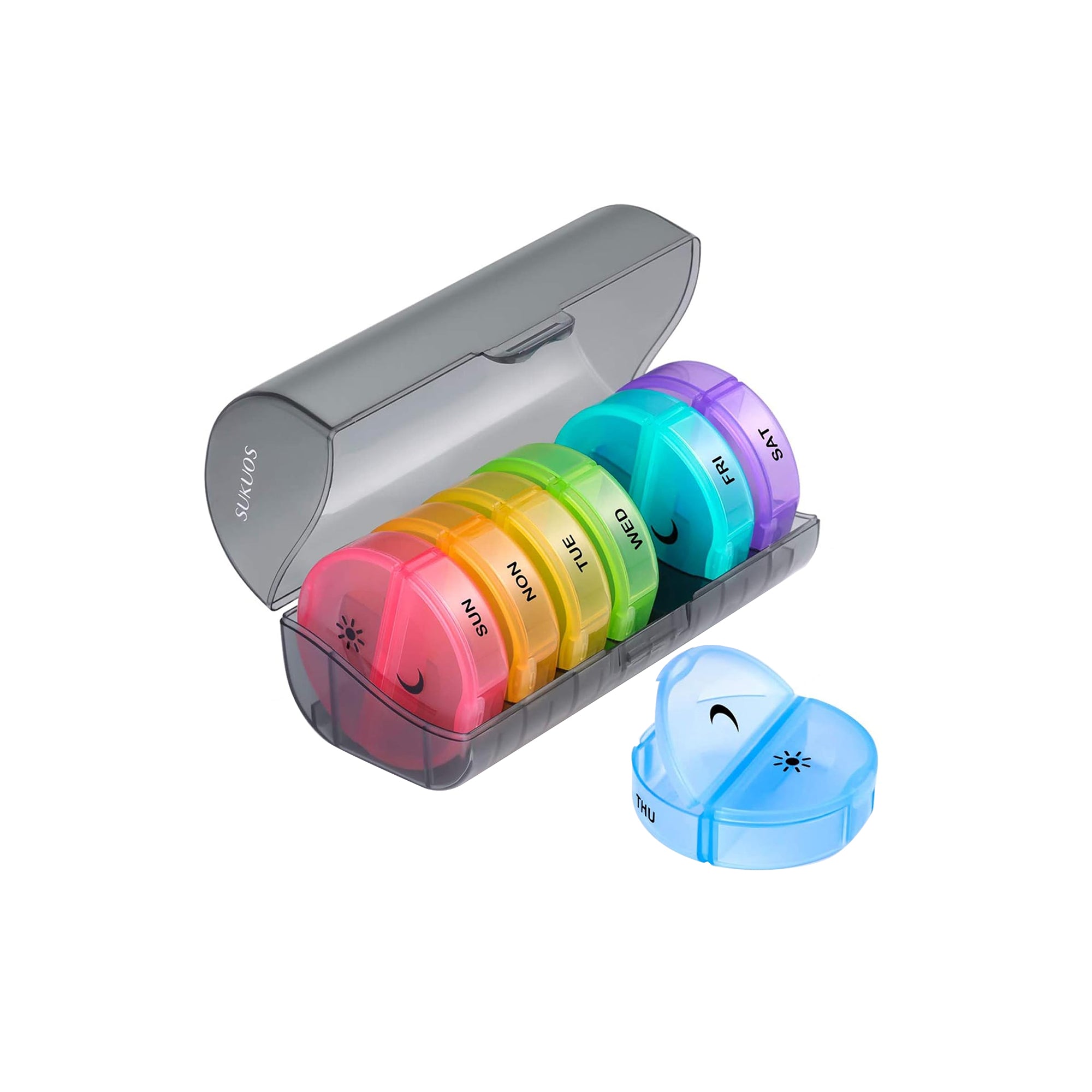 Sukuos Large 7-Day AM/PM Pill Organizer – Easy-Open Double Protection Pill Box
