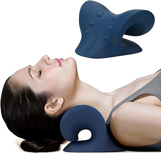 Ergonomic Cervical Traction Neck Relaxer Pillow – Dark Blue
