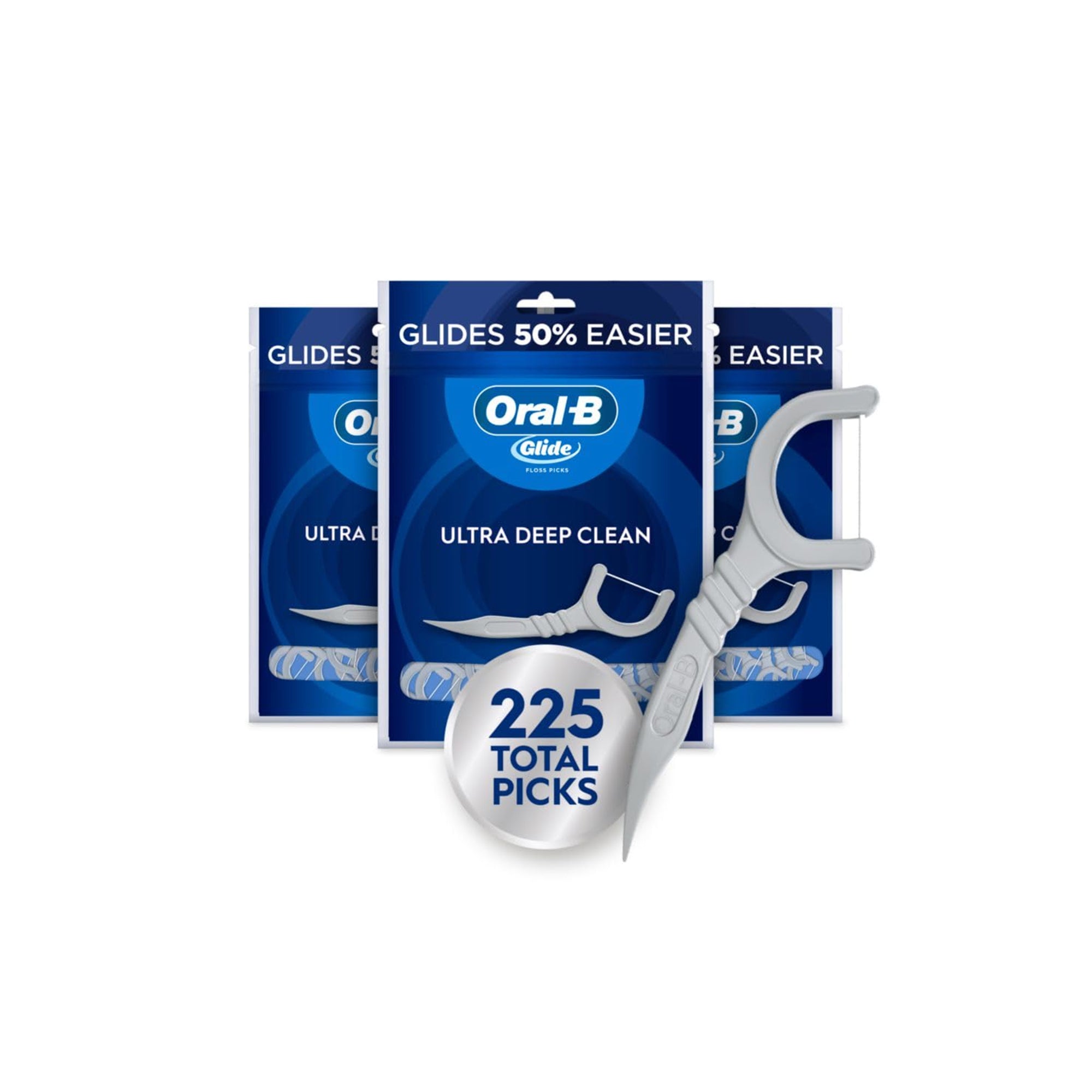 Oral-B Glide Ultra Deep Clean Floss Picks – Cool Mint, Plaque Removal, 75 Picks (Pack of 3)
