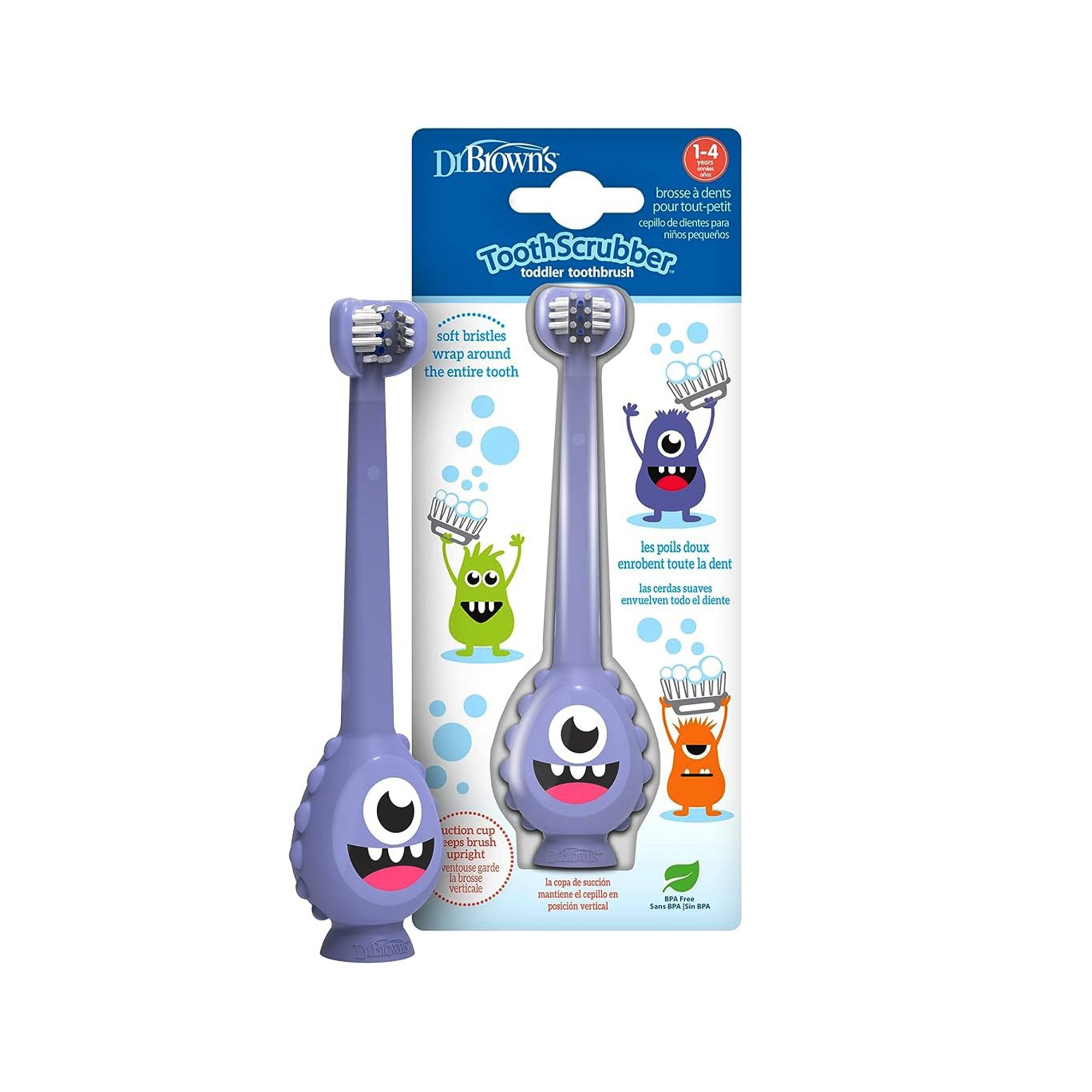 Dr. Brown's ToothScrubber Toddler Toothbrush, BPA Free, Ages 1-4, Monster Design