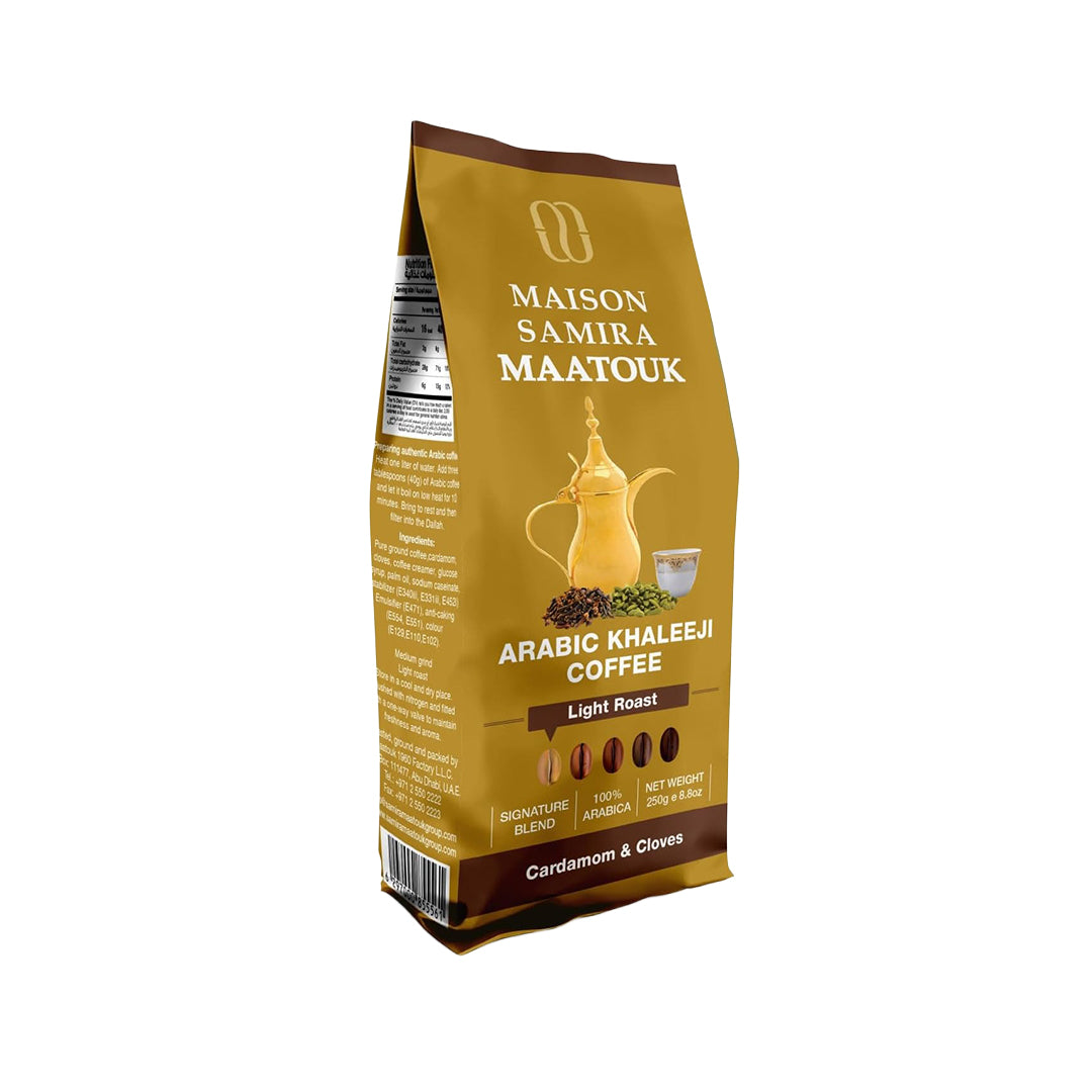 Maatouk Coffee, Light Roast Arabic Coffee, Rich And Intense Aroma, With Cardamom and Cloves, 250gms