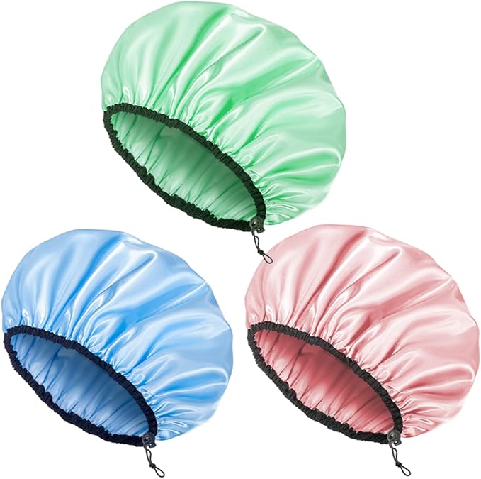 Satin Bonnet Set – 3-Pack Adjustable Sleeping Caps (Green, Pink, Blue)