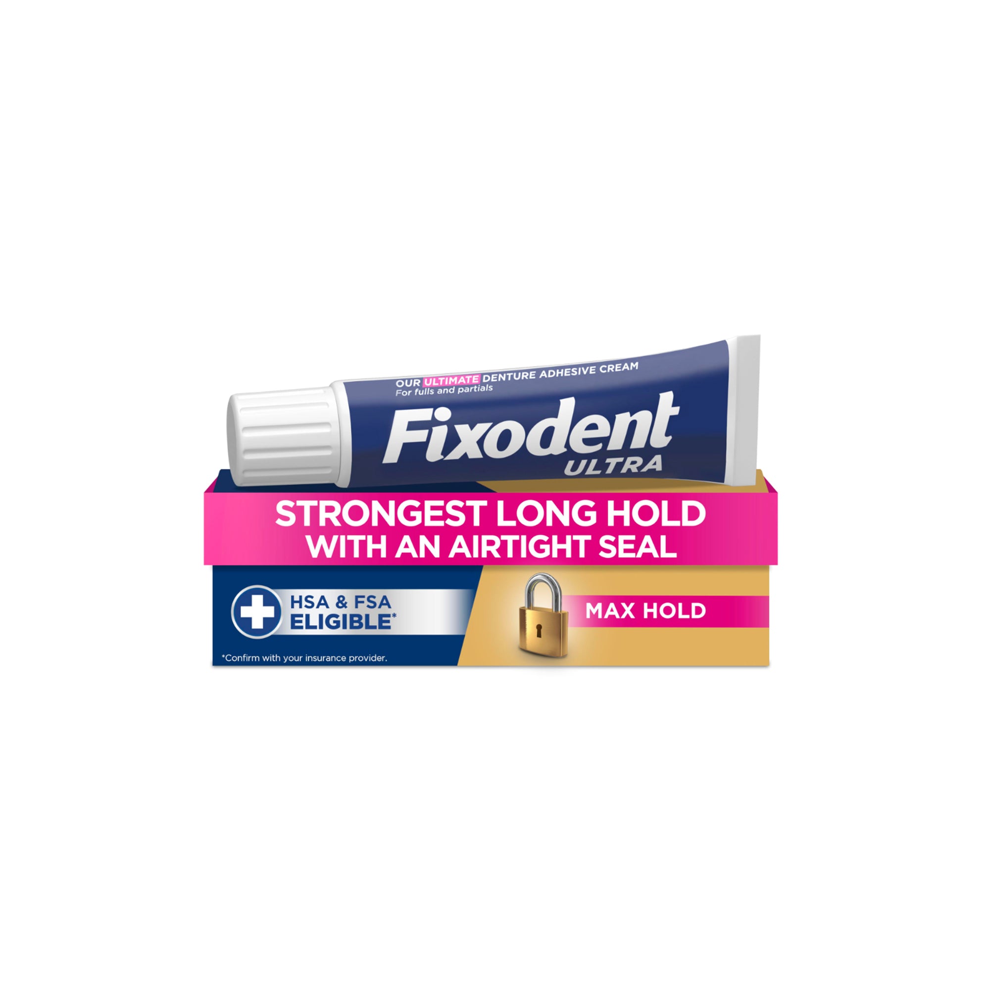 Fixodent Ultra Max Hold Denture Adhesive Maximum Strength All Day Long Lasting Grip 2.2oz
