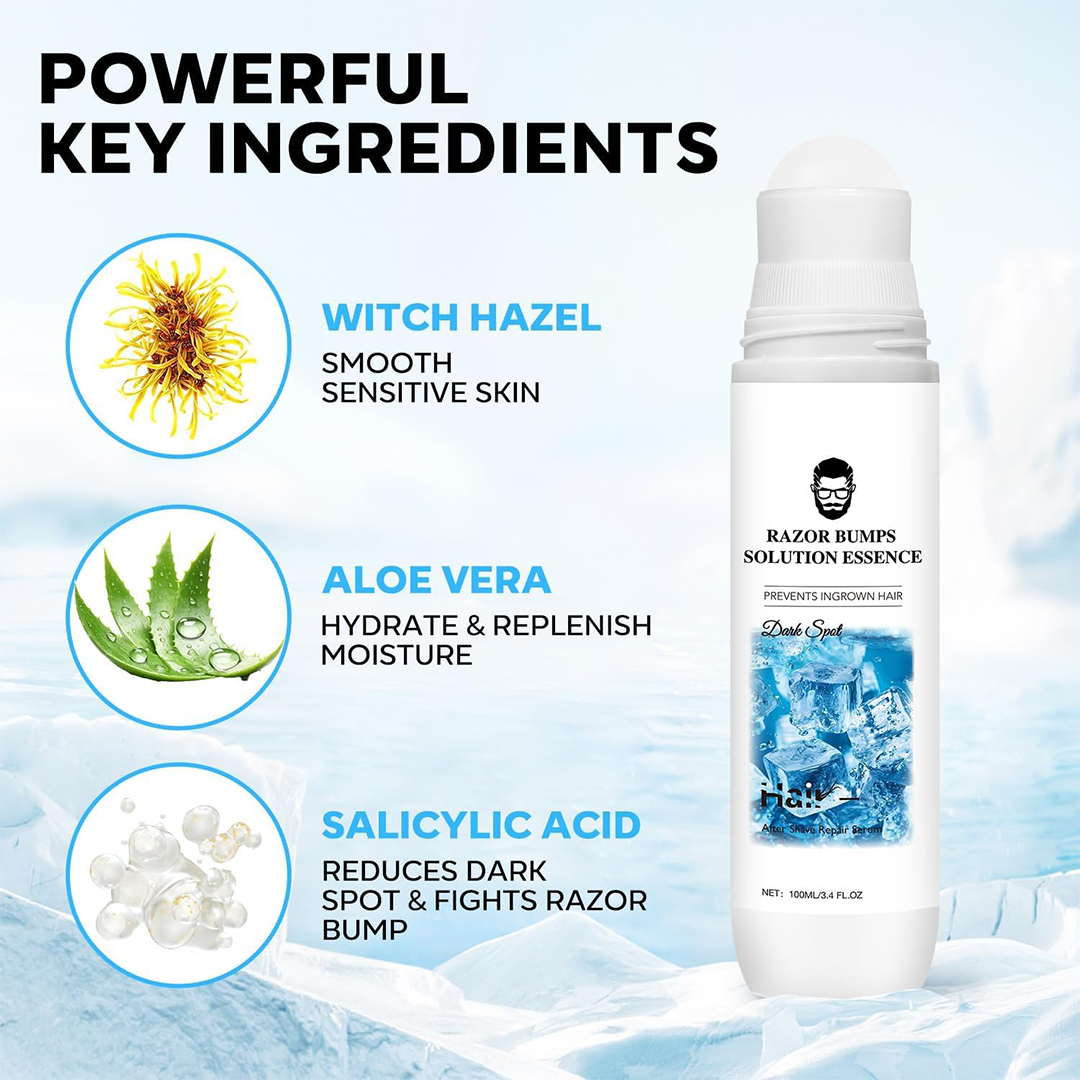 Aftershave for Men with Ingrown Hair Care, Razor Bumps Solution for Women, Hydrates Skin After Shave Lotion for Men, Roll on Applicator Ingrown Hair Serum for Smooth Skin