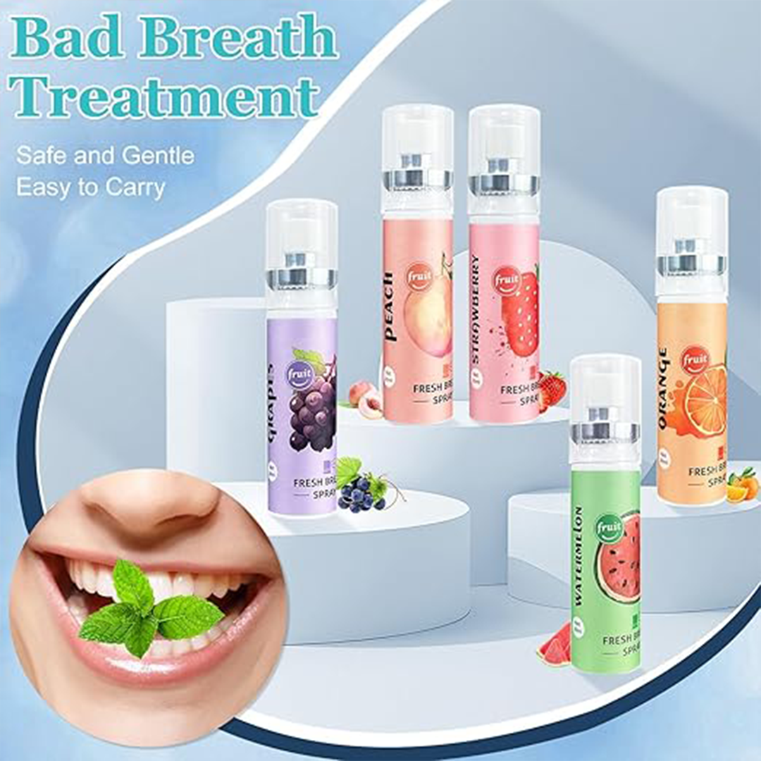 مجموعة بخاخ منعش للفم بخمس نكهات فواكه – معطر فم محمول (خالٍ من الكحول)