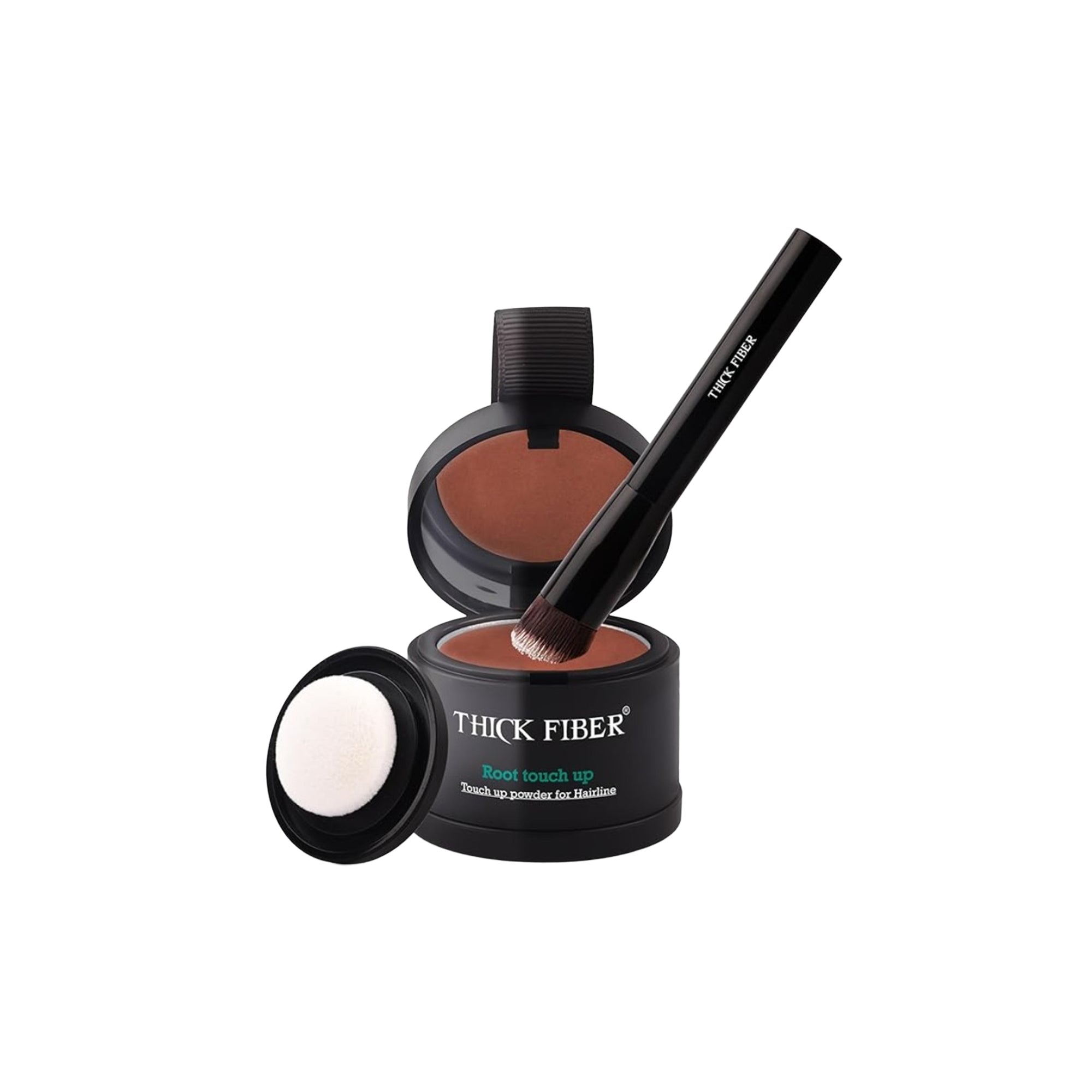 THICK FIBER Root Touch Up & Hairline Powder for Grey Root Coverage & Thin Hair – Water & Sweat Resistant with Precise Brush – Hair Loss Concealer for Roots, Bald Spots & Fill-In (Red Brown)