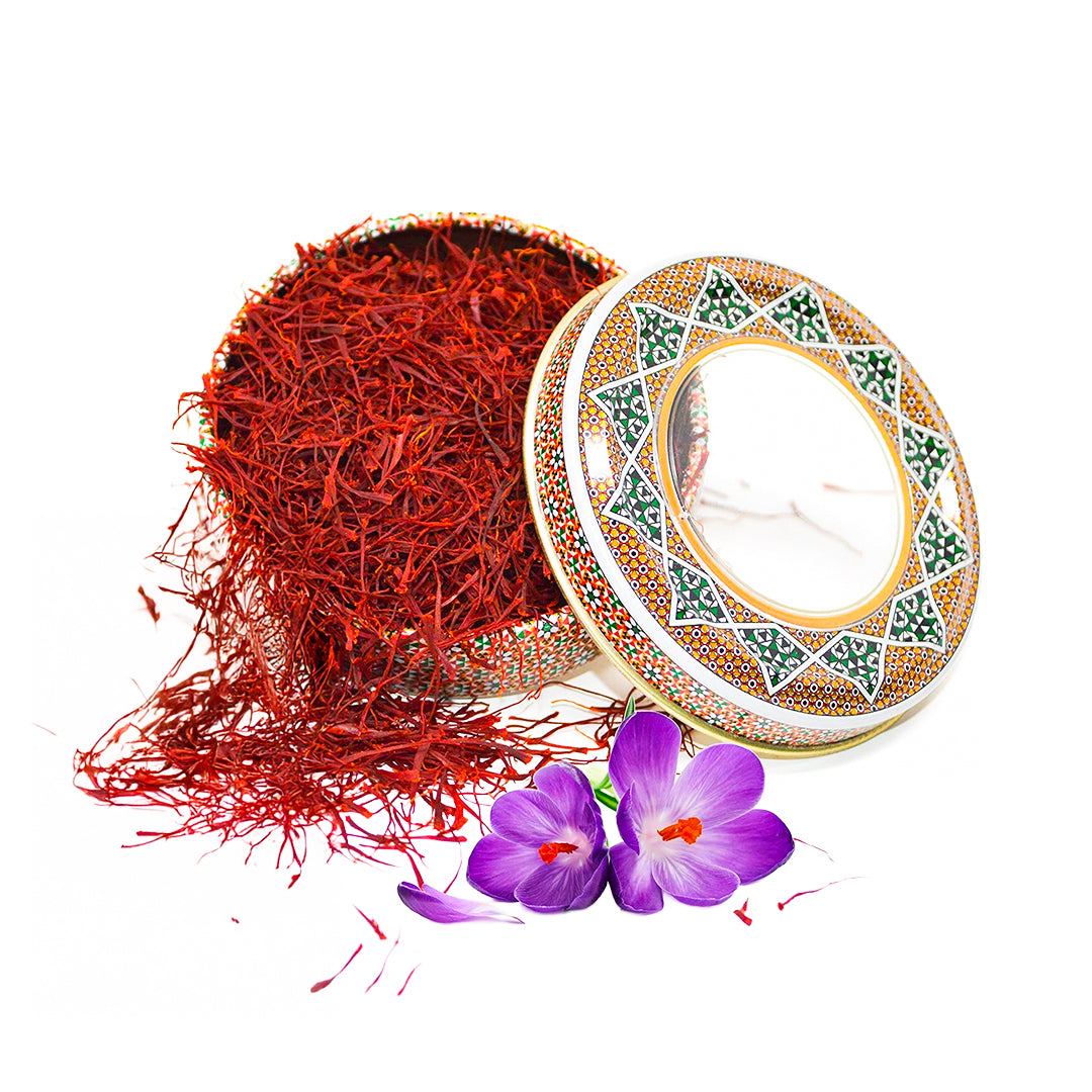 Zand Saffron Threads 2g – Premium Organic Pure Saffron Spice for Cooking Basmati Rice, and More – in Decorative Airtight Tin with Window Lid