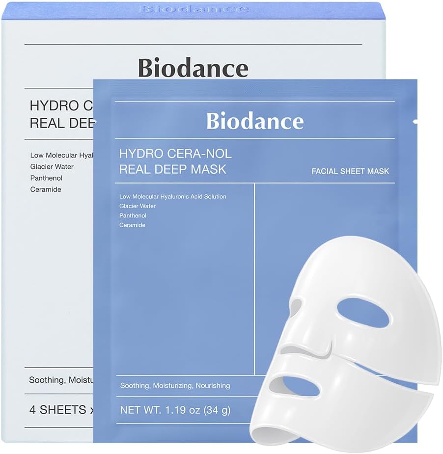 BIODANCE Hydro Cera-nol Real Deep Mask, Overnight Hydrogel Mask, Soothing, Moisturizing, Nourishing, 1.19oz(34g) x 4ea