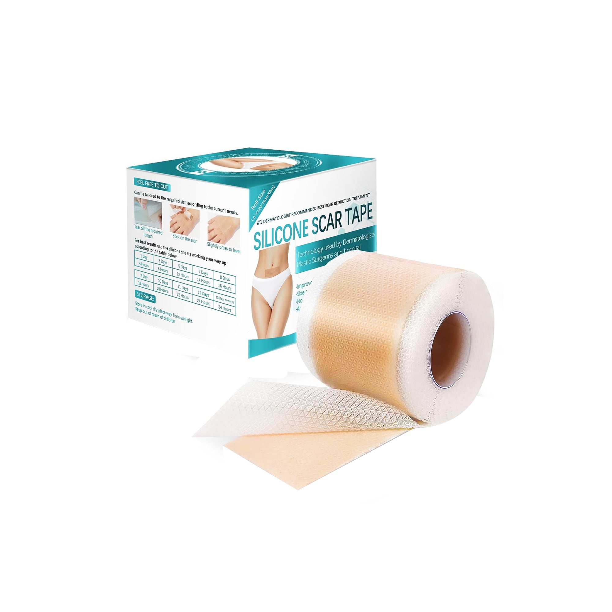 Silicone Scar Tape Roll – 1.6” x 120” Sheets for Surgical, C-Section & Keloid Scars