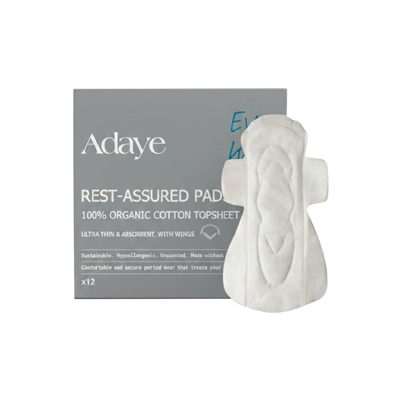 Adaye Organic Pads for Women Ultra Thin 100% Cotton Wings Hypoallergenic Unscented Plastic Free Sanitary Pads Pack of 12