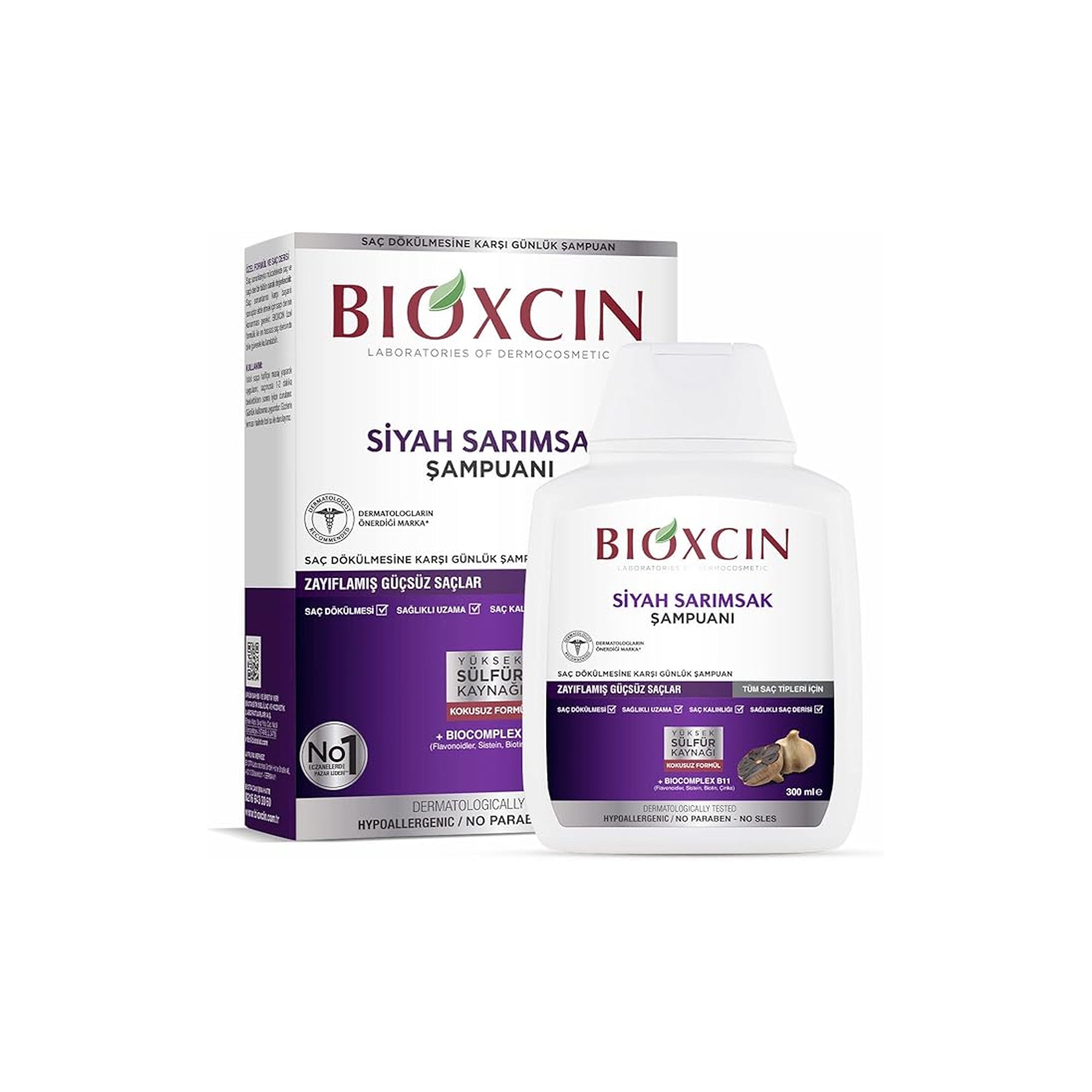 Bioxcin Black Garlic Anti Hair Loss Shampoo 300ml Herbal Strengthening Shampoo for Thinning Hair and Hair Fall Control